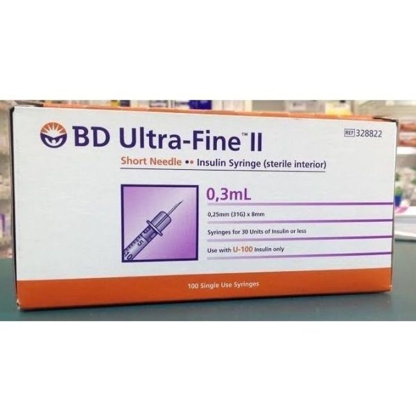 BD Ultrafine Insulin Syringe 0.3ml 31g 8mm Box 100