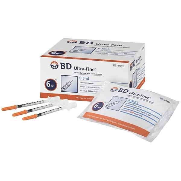 Ultra-Fine 0.5ml 31G 6mm Insulin Syringes Box 100
