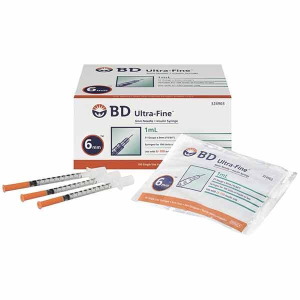 Ultra-Fine 1ml 31G 6mm Insulin Syringes Box 100