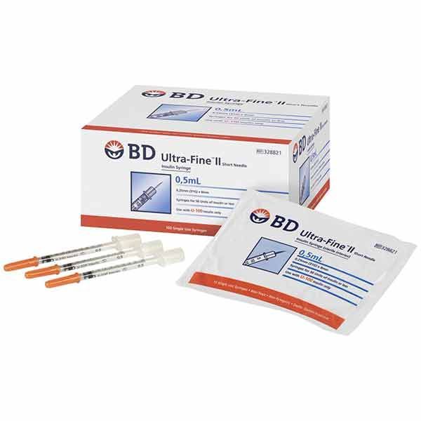 Ultra-Fine II 0.5ml 31G 8mm Insulin Syringes Box 100