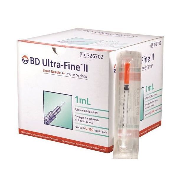 BD Ultra-Fine 1ml 30G 8mm Insulin Syringes Box 100