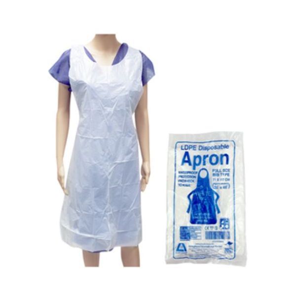 Apron White Plastic Single Use Pack 100