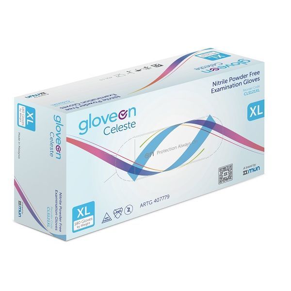 GloveOn Celeste Nitrile Exam Gloves Powder Free Extra Large Box 180