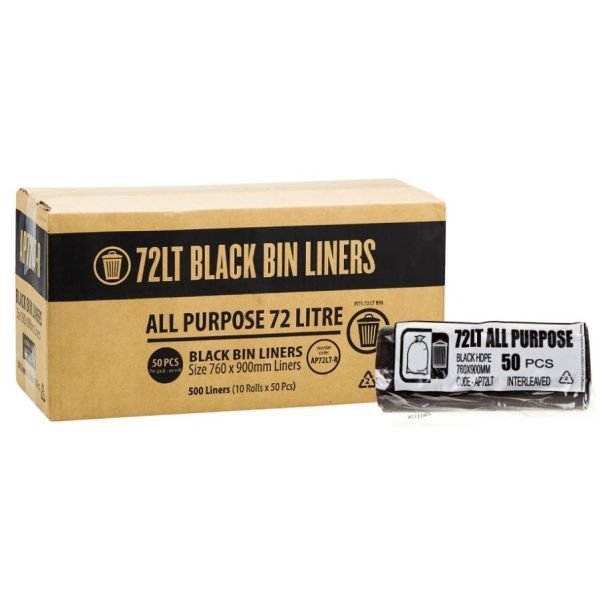 Austar Bin Liners All Purpose 72L Black Roll 50