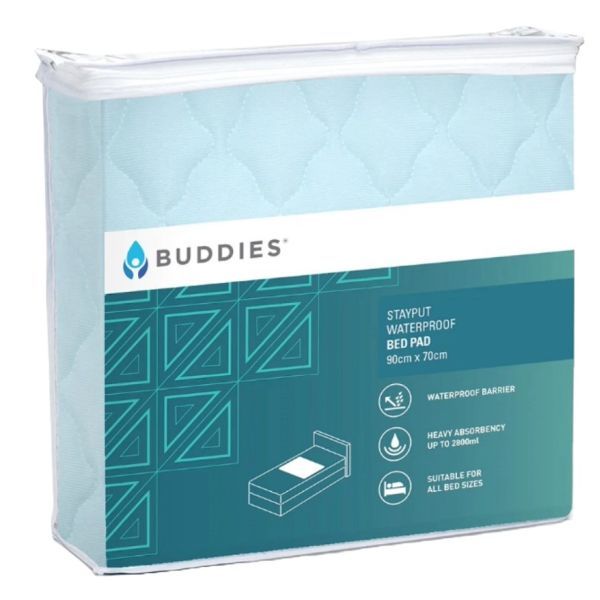 Buddies All Purpose Bed Pad Single 90x90cm Waterproof Pale Blue 1800ml
