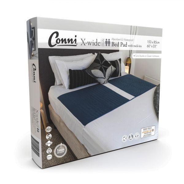 Conni Dual Extra Wide Waterproof Bed Pad with Tuckins 153x85cm Teal Blue