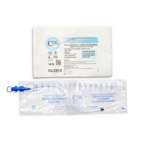 Cure Catheter Closed System Pre-Lubricated Unisex FG14 Box 100