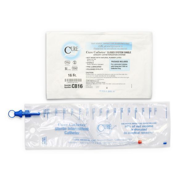 Cure Catheter Closed System Pre-Lubricated Unisex FG16 Box 100