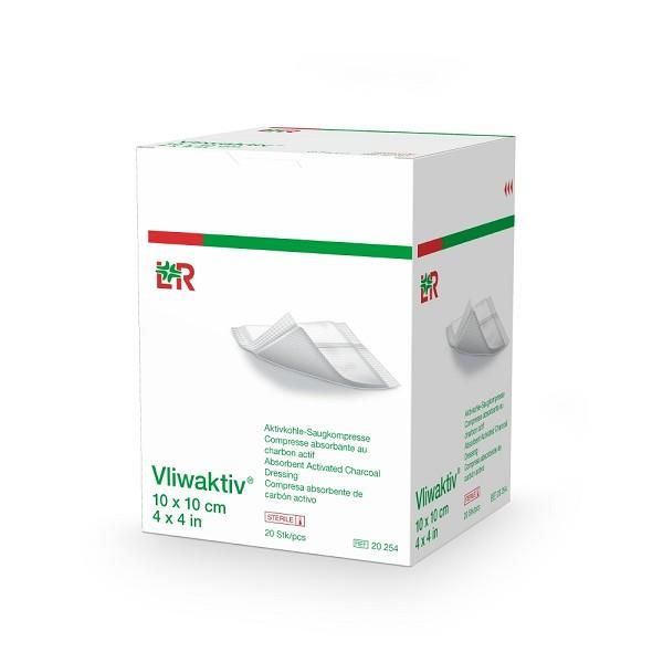 Vliwaktiv Absorbent Charcoal Dressing 10x10cm Box 20