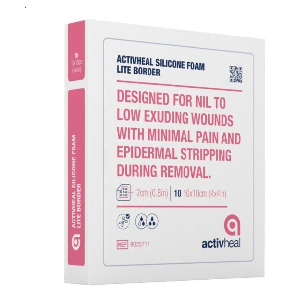ActivHeal Foam Lite Silicone Adhesive Border 10x10cm