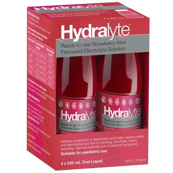 Hydralyte Strawberry And Kiwi Fruit 250ml Pack 4