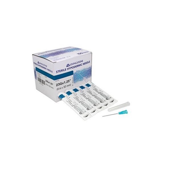 Livingstone Hypdermic Needle 23 Gauge x 1.25 inches 32mm Sterile Box 100