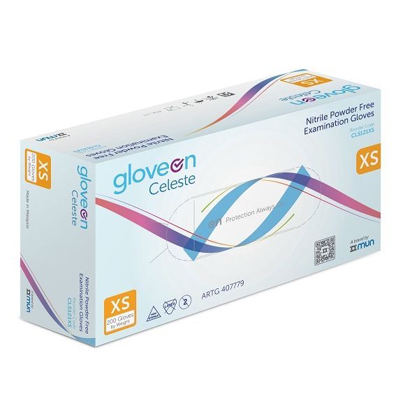 GloveOn Celeste Nitrile Exam Gloves powder free Extra Small Box 200