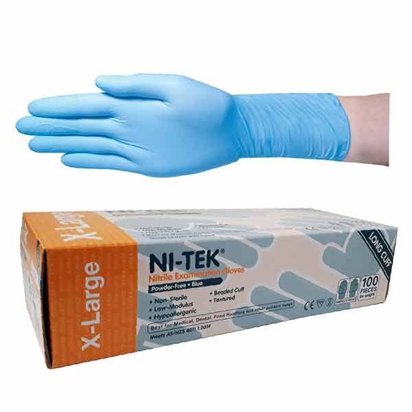 Ni-Tek(Nitrile) Glove powder free Long Cuff X-Lge Pk100