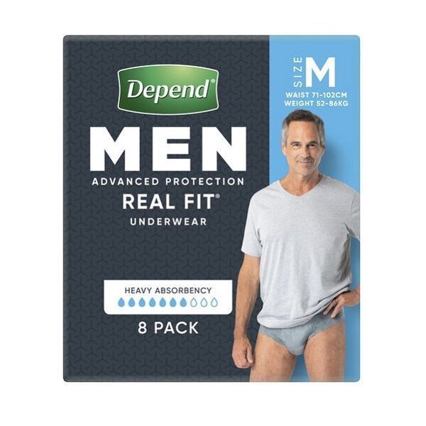 Depend Real Fit underwear Mens Medium 880ml 71-102cm Pk8