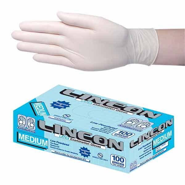 Lincon Latex Examination Gloves Low Powder Medium Box 100