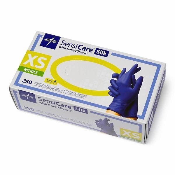 Sensicare Silk PF Nitrile Blue Gloves Extra Small Box 250