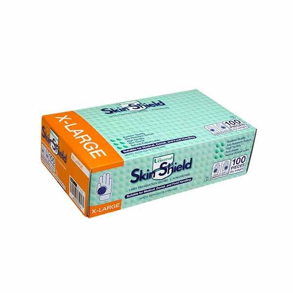Universal Skin Shield Glove Latex powder free Extra Large Box 100