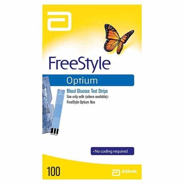 FreeStyle Optium Blood Glucose Test Strips Box 100