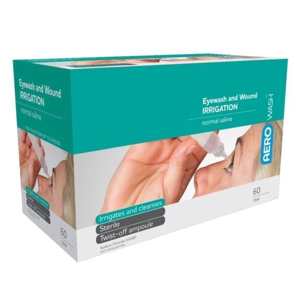 Aerowash Saline 15ml Eyewash and Wound Irrigation Pk60