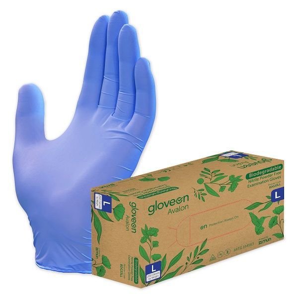 GloveOn Avalon Biodegradable Nitrile powder free  Standard Cuff Large Box 200