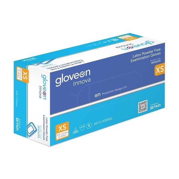 GloveOn Innova Latex Gloves Powder Free Extra Small Box 100